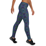 Leggings for Women, Trippy Retro Royal Blue and Lime Green Abstract
