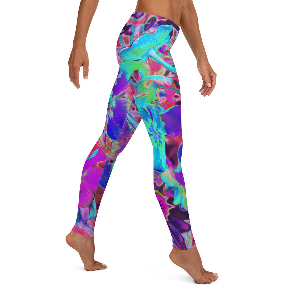 Leggings for Women - Blooming Abstract Purple and Blue Flower