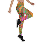 Leggings for Women - Groovy Abstract Retro Orange and Green Swirl