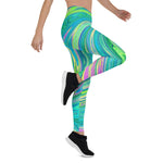 Leggings for Women - Groovy Abstract Retro Aquamarine Swirl