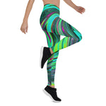 Leggings for Women - Groovy Abstract Retro Green and Magenta Swirl