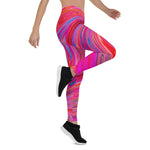 Leggings for Women - Groovy Abstract Retro Red and Magenta Swirl