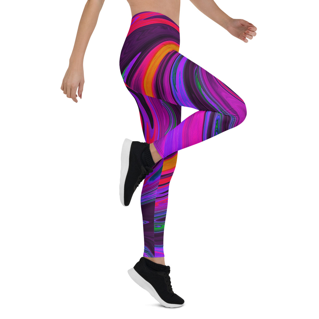 Leggings for Women - Groovy Abstract Retro Purple and Orange Swirl