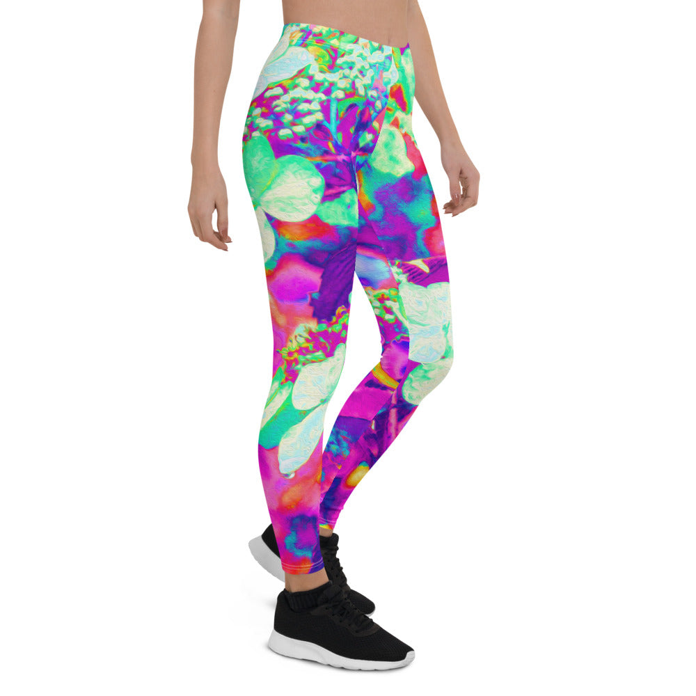 Leggings for Women, Psychedelic Aqua Twist and Shout Hydrangea