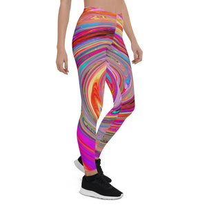 Leggings for Women, Colorful Rainbow Swirl Retro Abstract Design