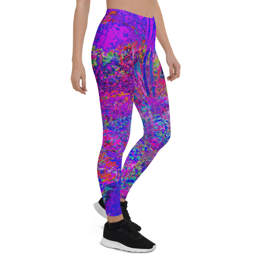 Leggings for Women, Psychedelic Impressionistic Purple Garden Landscape