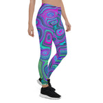 Leggings for Women, Marbled Magenta and Lime Green Groovy Abstract Art