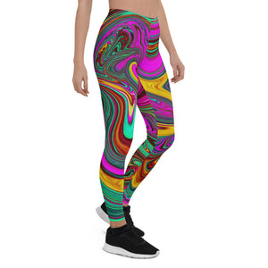 Leggings for Women, Marbled Hot Pink and Sea Foam Green Abstract Art