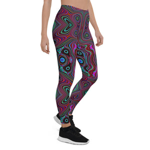 Leggings for Women, Trippy Seafoam Green and Magenta Abstract Pattern