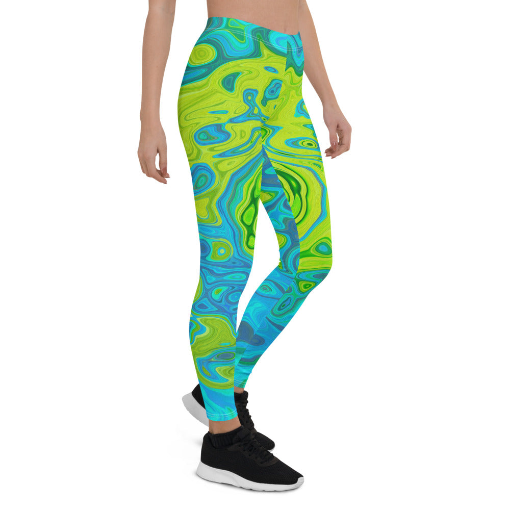 Leggings for Women, Groovy Chartreuse and Aquamarine Liquid Swirl