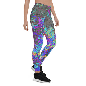 Leggings for Women, Trippy Lime Green and Purple Garden Sunrise