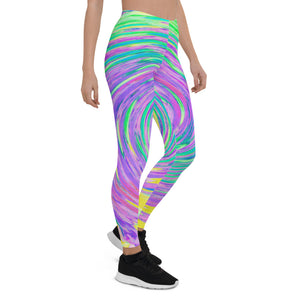 Leggings for Women, Turquoise Blue and Purple Abstract Swirl