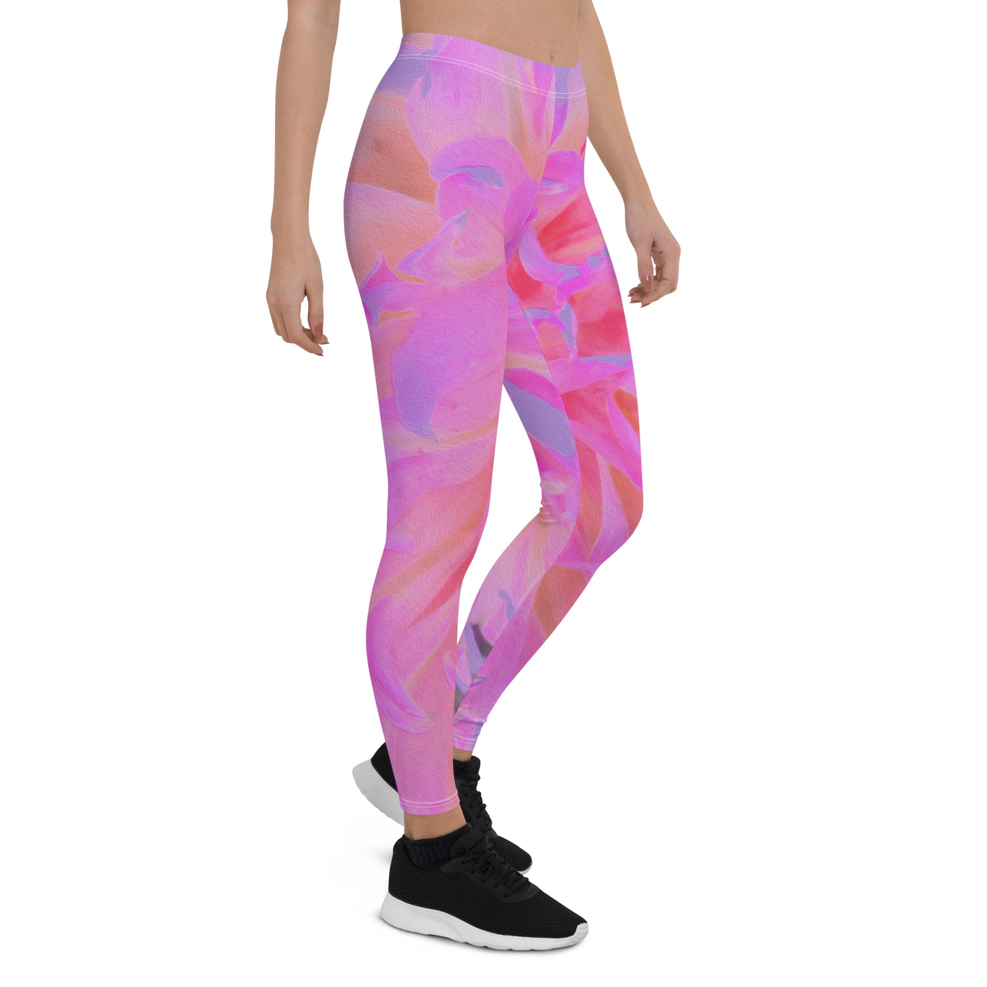 Leggings for Women, Elegant Hot Pink and Magenta Decorative Dahlia