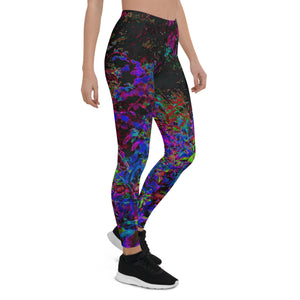 Leggings for Women, Psychedelic Crimson Red and Black Garden Sunrise