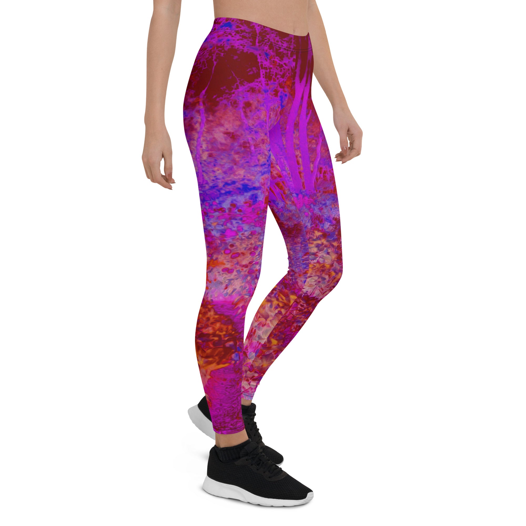 Leggings for Women, Trippy Red and Magenta Impressionistic Landscape