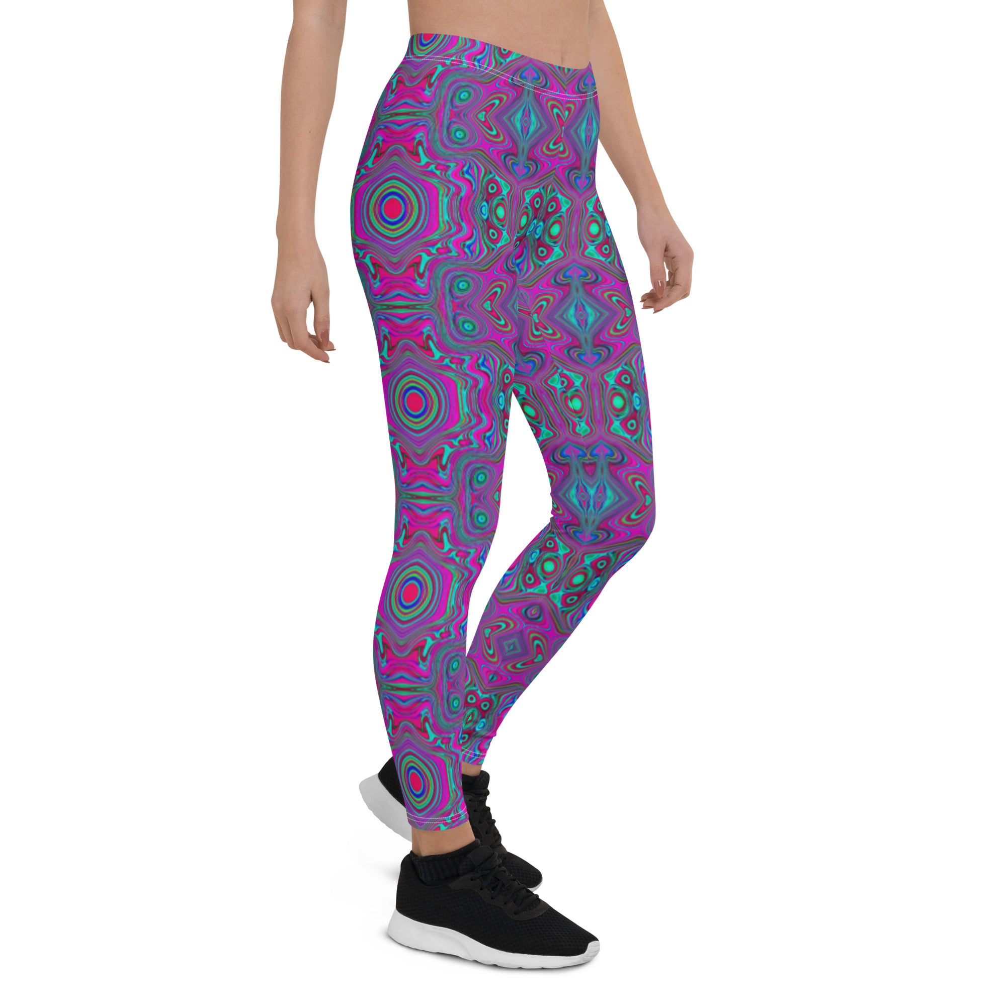 Leggings for Women, Trippy Retro Magenta, Blue and Green Abstract