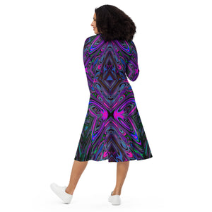 Midi Dress, Trippy Magenta, Blue and Green Abstract Butterfly