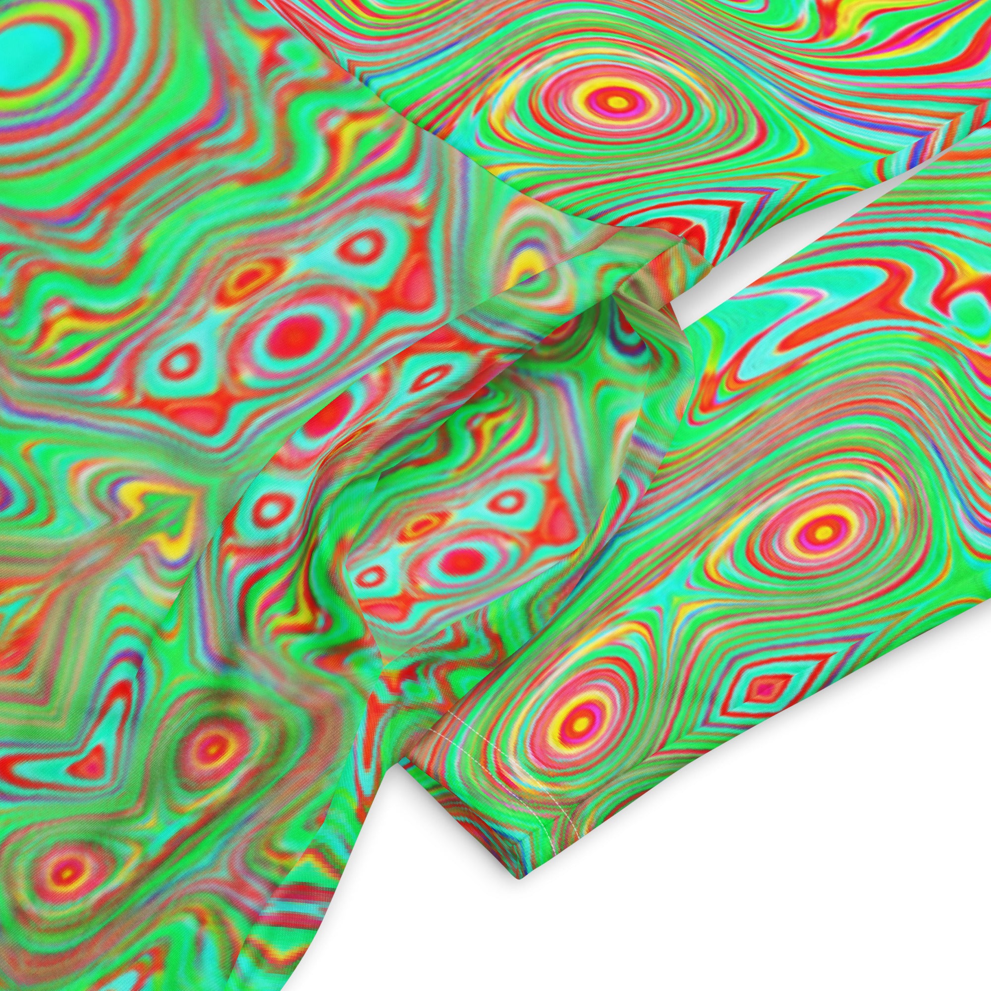 Midi Dress, Trippy Retro Orange and Lime Green Abstract Pattern