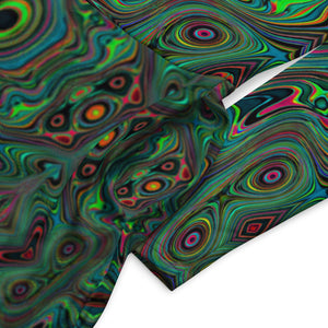 Midi Dress, Trippy Retro Black and Lime Green Abstract Pattern