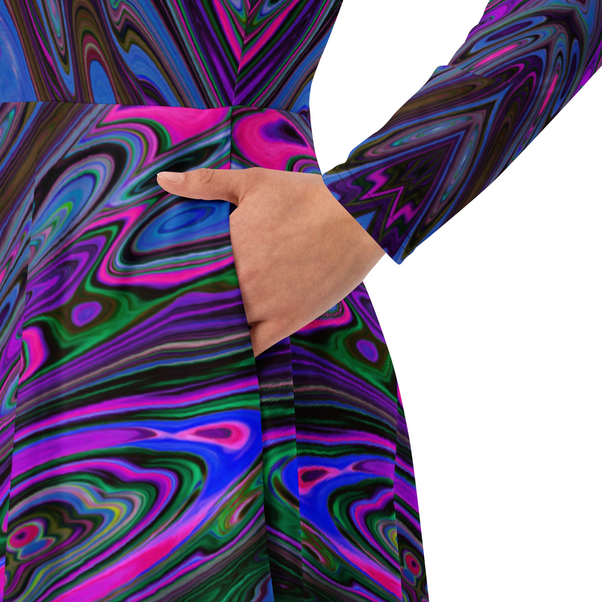 Midi Dress, Trippy Magenta, Blue and Green Abstract Butterfly