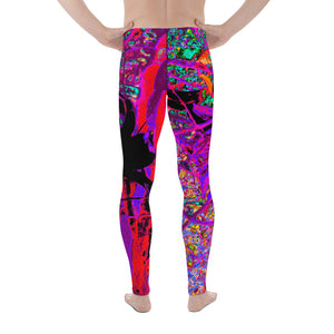 Men's Leggings, Trippy Abstract Rainbow Oriental Lily Flowers