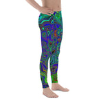 Men's Leggings, Marbled Blue and Aquamarine Abstract Retro Swirl