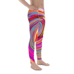 Men's Leggings, Colorful Rainbow Swirl Retro Abstract Design