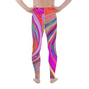 Men's Leggings, Colorful Rainbow Swirl Retro Abstract Design