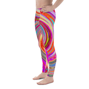 Men's Leggings, Colorful Rainbow Swirl Retro Abstract Design