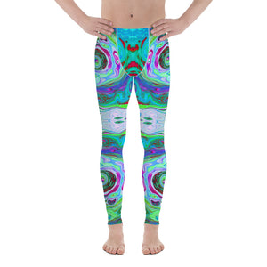 Men's Leggings, Retro Green, Red and Magenta Abstract Groovy Swirl