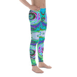 Men's Leggings, Retro Green, Red and Magenta Abstract Groovy Swirl