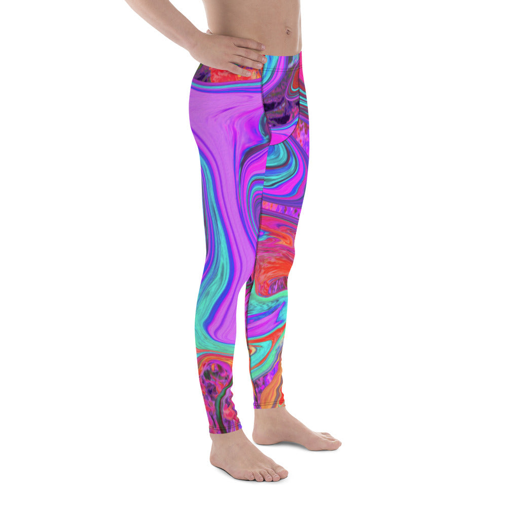 Men's Leggings, Retro Purple, Blue and Orange Abstract Liquid Art