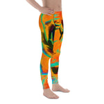 Men's Leggings, Aquamarine and Orange Succulent Sedum Rosette