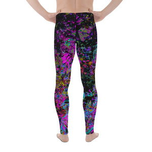 Men's Leggings, Psychedelic Hot Pink and Black Garden Sunrise