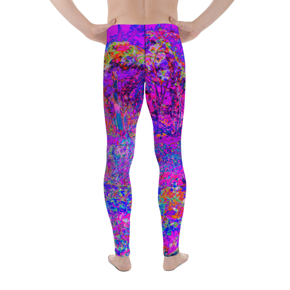 Men's Leggings, Psychedelic Impressionistic Purple Garden Landscape