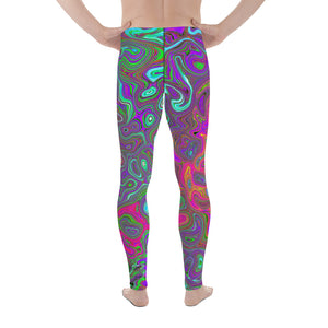 Men's Leggings, Trippy Hot Pink Abstract Retro Liquid Swirl