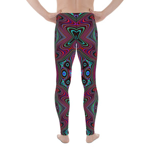 Men's Leggings, Trippy Seafoam Green and Magenta Abstract Pattern