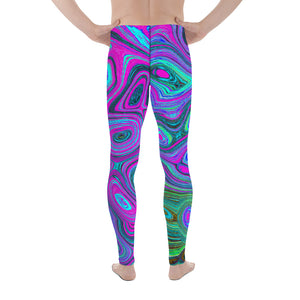 Men's Leggings, Marbled Magenta and Lime Green Groovy Abstract Art