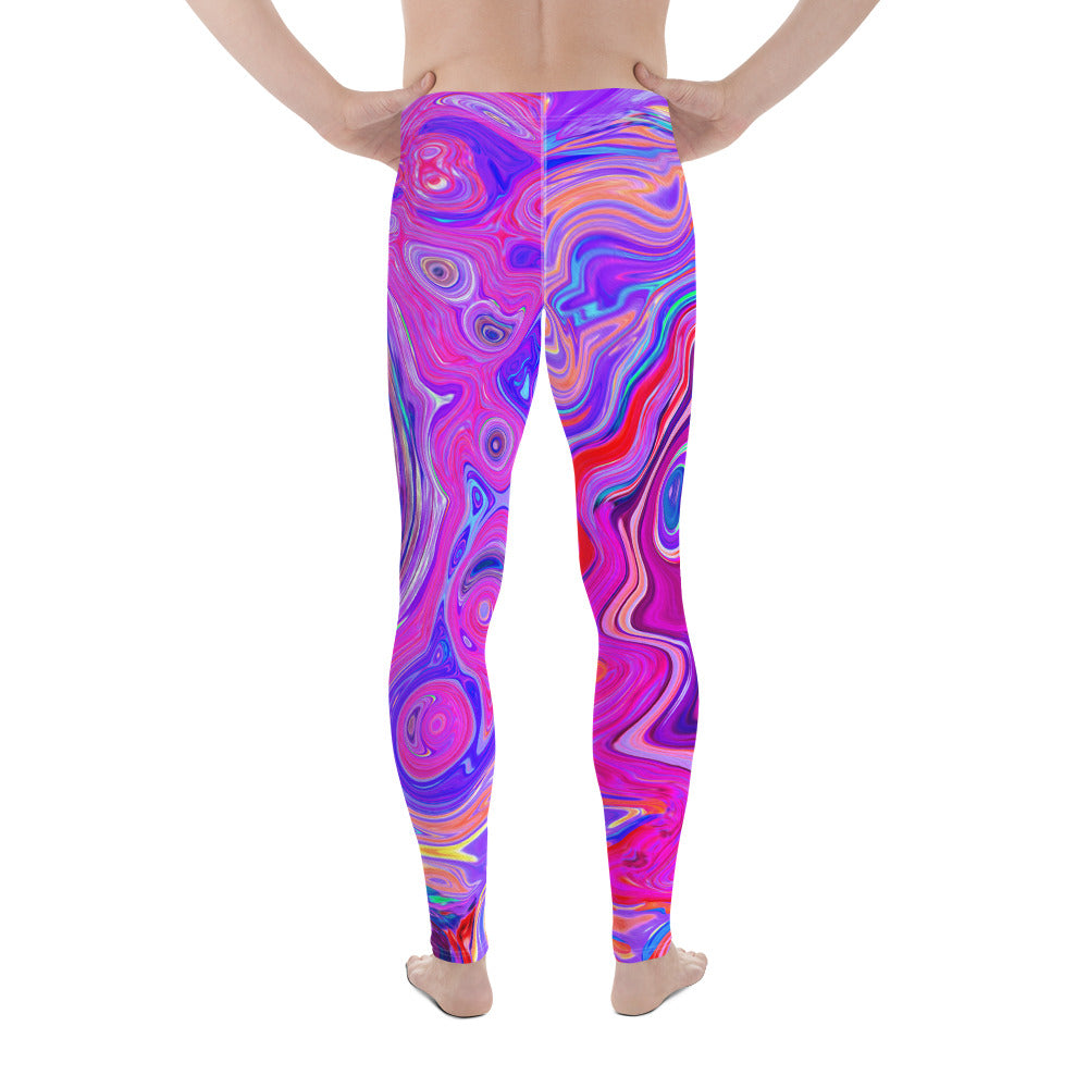 Men's Leggings, Retro Purple and Orange Abstract Groovy Swirl