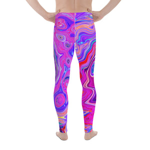 Men's Leggings, Retro Purple and Orange Abstract Groovy Swirl