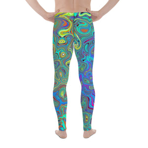 Men's Leggings, Magenta, Blue and Sea Foam Green Retro Swirl