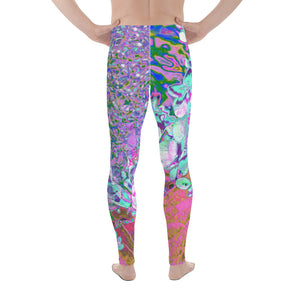 Men's Leggings, Elegant Aqua and Purple Limelight Hydrangea Detail