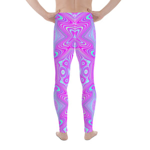 Men's Leggings, Trippy Hot Pink and Aqua Blue Abstract Pattern