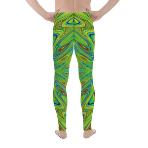 Men's Leggings, Trippy Chartreuse and Blue Abstract Butterfly