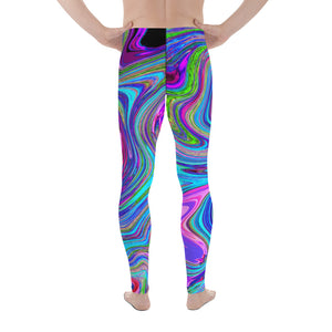 Men's Leggings, Blue, Pink and Purple Groovy Abstract Retro Art