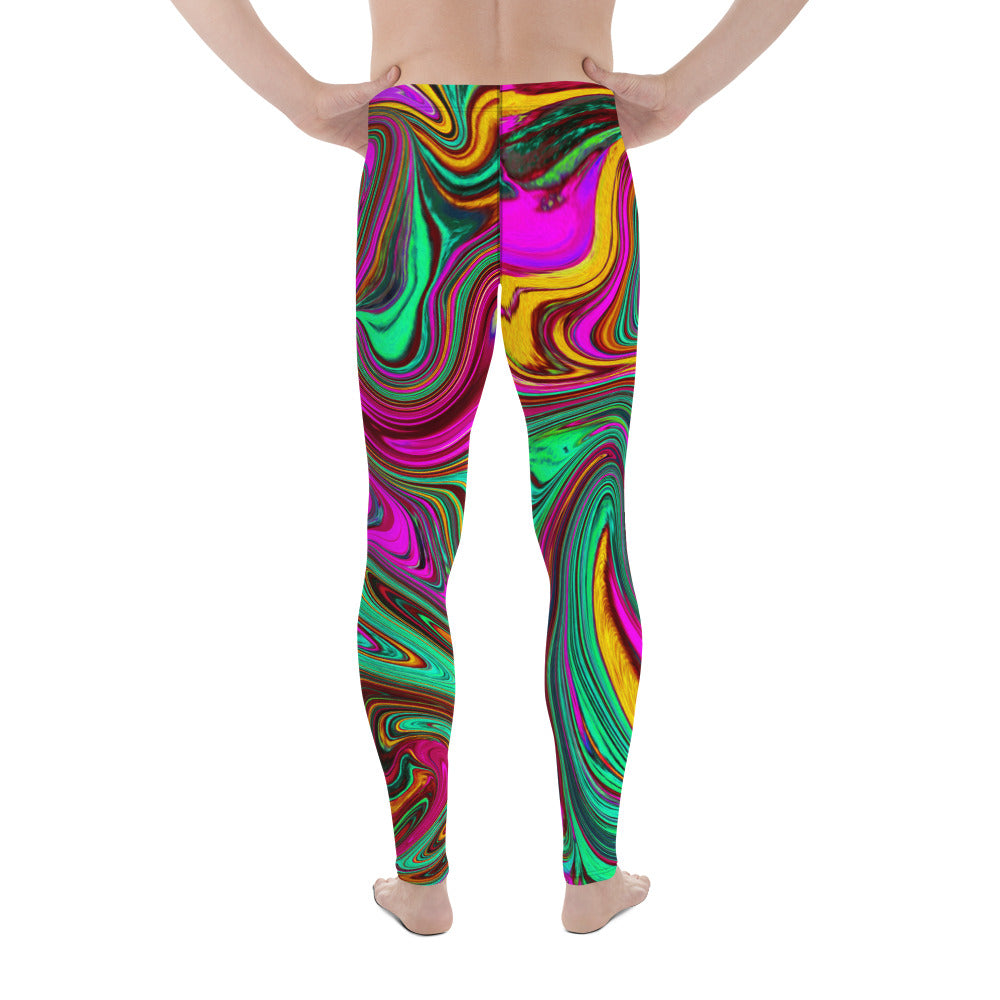 Men's Leggings, Marbled Hot Pink and Sea Foam Green Abstract Art