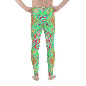 Men's Leggings, Trippy Retro Orange and Lime Green Abstract Pattern