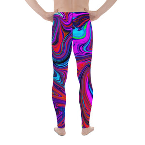 Men's Leggings, Marbled Magenta, Blue and Red Abstract Art