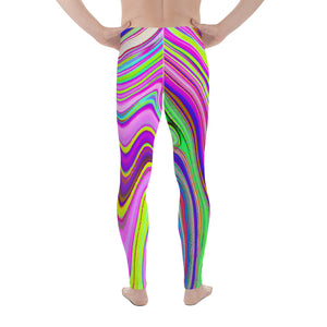 Men's Leggings, Trippy Yellow and Pink Abstract Groovy Retro Art