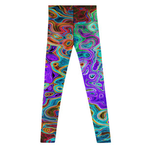 Men's Leggings, Purple Colorful Groovy Abstract Retro Liquid Swirl